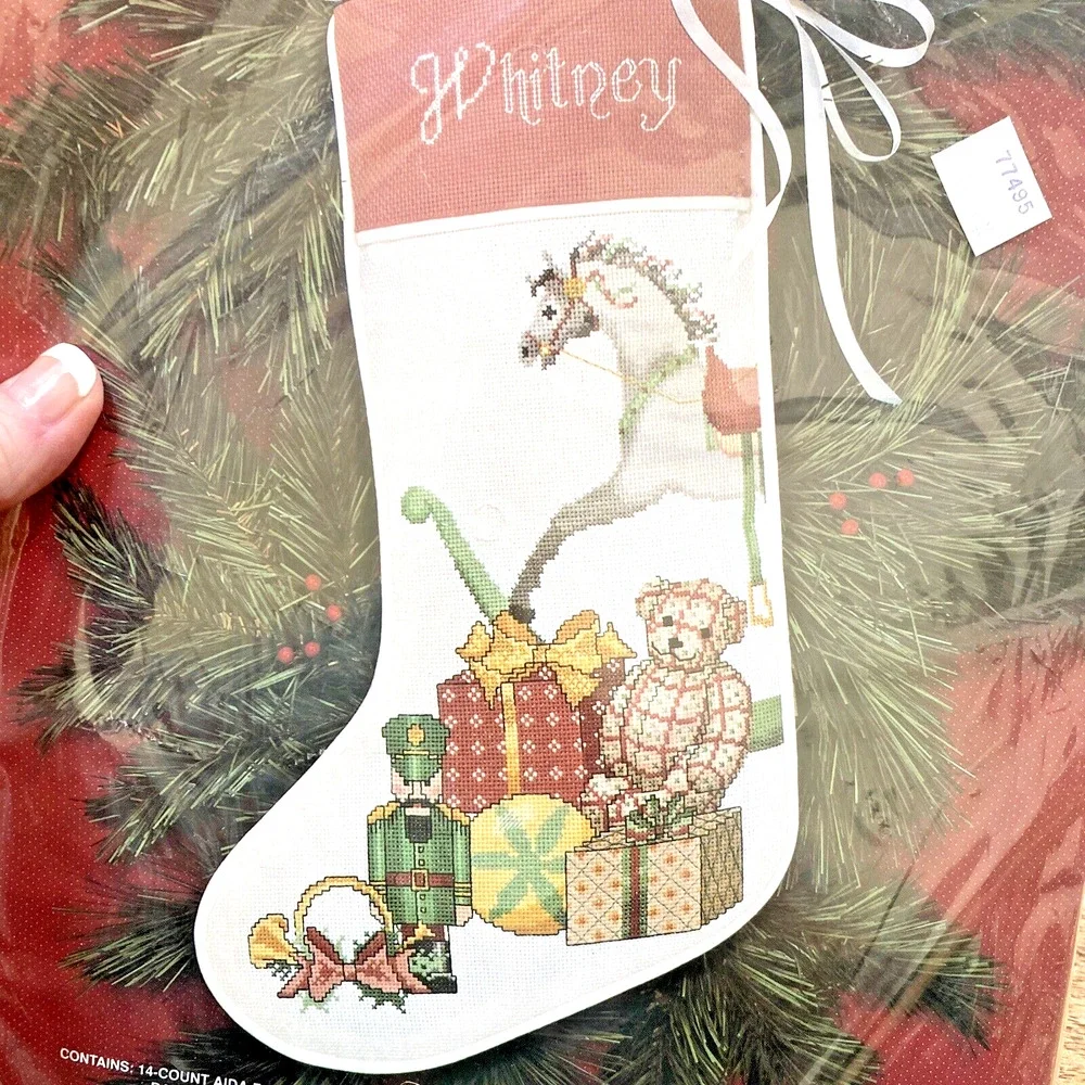 1991 JANLYNN Toys of Yesteryear Christmas Stocking Counted Cross Stitch Kit NEW